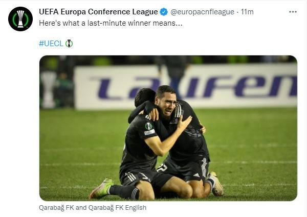 UEFA "Qarabağ"ın qələbəsi ilə bağlı paylaşım edib