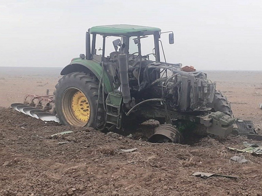 Tractor hits mine in Fuzuli
