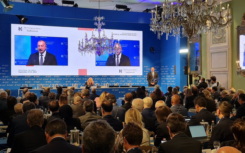 Ilham Aliyev addressing Ambrosetti Forum in Italy