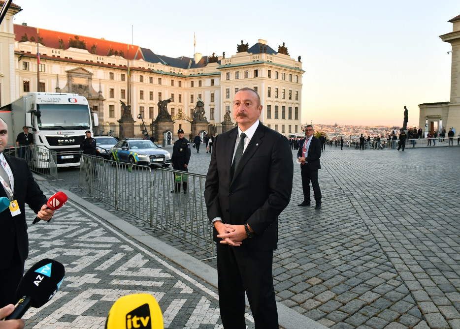 President Ilham Aliyev was interviewed by Azerbaijani TV channels in Prague