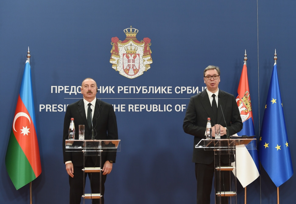 Azerbaijani, Serbian presidents make press statements