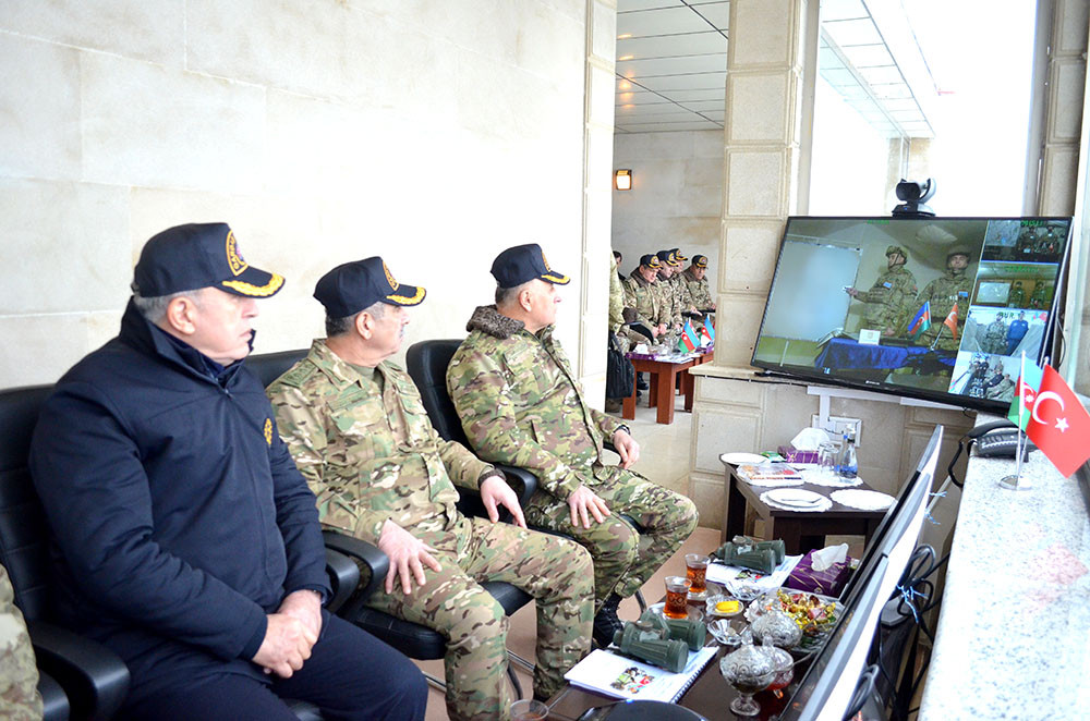 Azerbaijani, Turkish Defense Ministers watch exercises in Astara, Jabrayil and Imishli