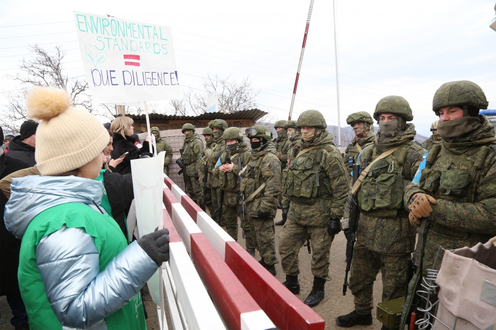 Activists continue protests on Shusha-Khankandi road for nearly one day chanting slogans through loudspeakers