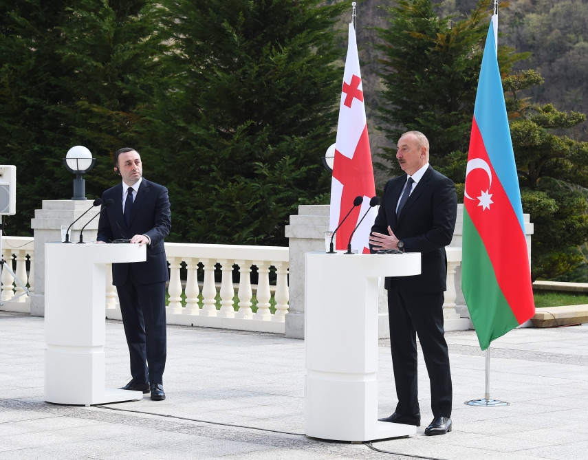 President of Azerbaijan Ilham Aliyev and Prime Minister of Georgia Irakli Garibashvili made press statements