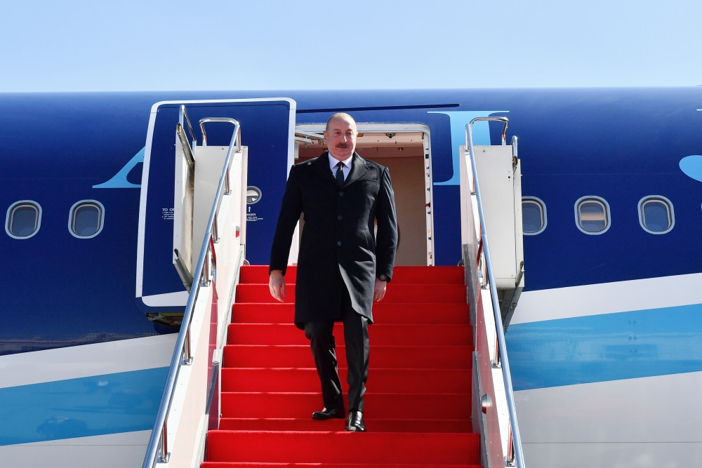 President Ilham Aliyev arrived in Kazakhstan for official visit