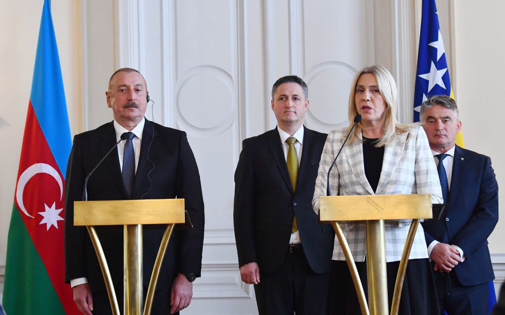 President of Azerbaijan Ilham Aliyev and Chairwoman of Presidency of Bosnia and Herzegovina Željka Cvijanović made press statements