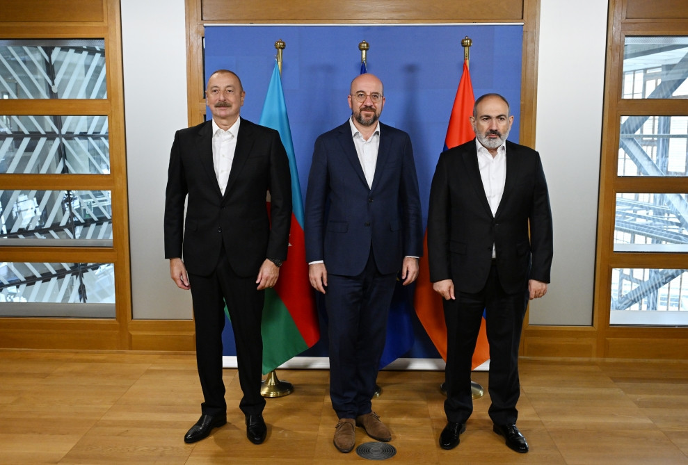 President Ilham Aliyev held trilateral meeting with President of European Council and Prime Minister of Armenia in Brussels