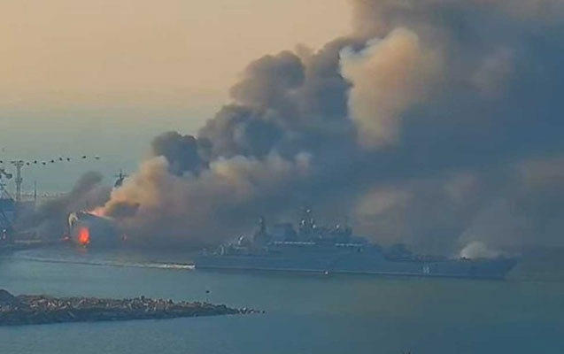 Ukrainian Air Force destroys Russian landing ship in Crimea