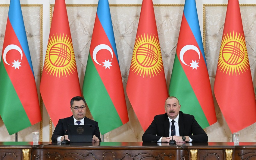 Президент Ильхам Алиев и Президент Садыр Жапаров выступили с заявлениями для прессы