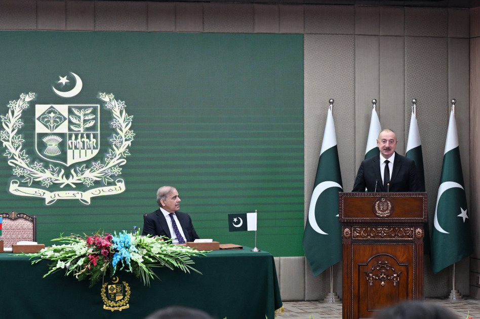 President Ilham Aliyev and Prime Minister Muhammad Shehbaz Sharif made press statements