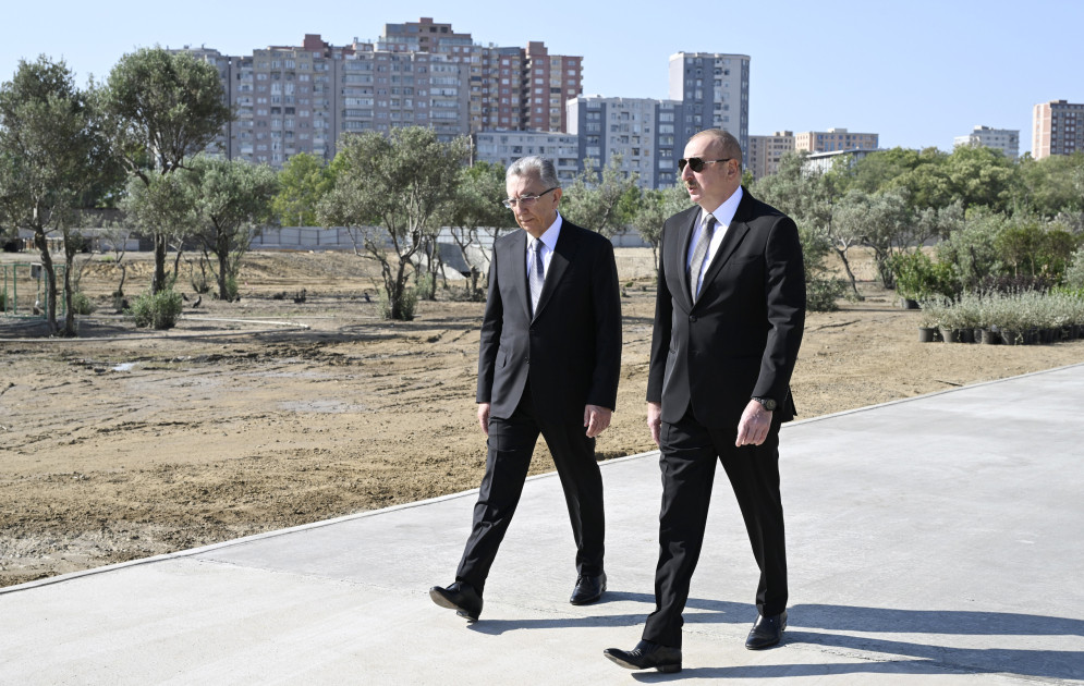 President Ilham Aliyev inspected construction progress of new park near “Ganjlik” metro station in Baku