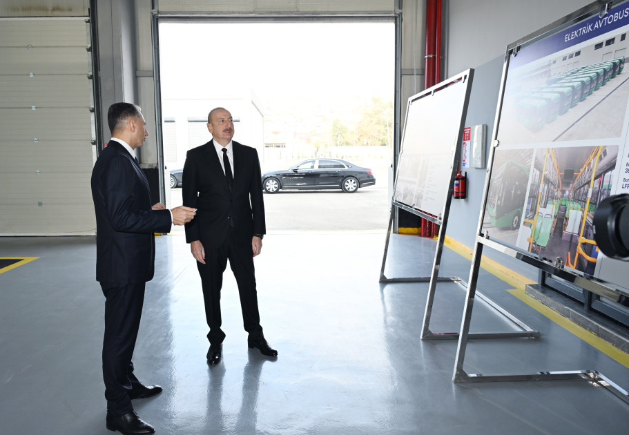 President Ilham Aliyev gets acquainted with operation of Zigh Electric Bus Park