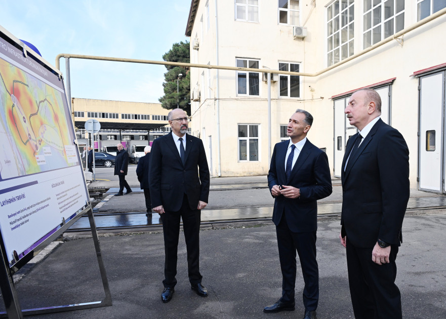 President Ilham Aliyev views new generation metro trains assembled in Baku