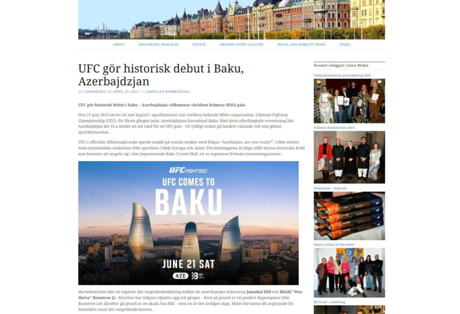 “CawaMedia” agentliyi UFC-nin Azərbaycanda keçiriləcək ilk turniri barədə məlumat yayıb