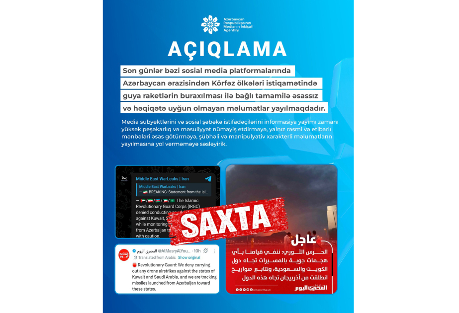 MEDİA: Regiondakı gərginlik fonunda sosial şəbəkələrdə qeyri-dəqiq informasiyaların yayılması məqsədli dezinformasiya xarakteri daşıyır